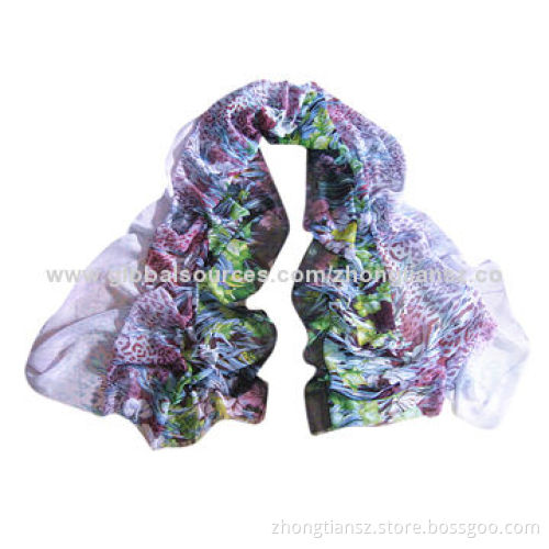 100% Polyester Chiffon Scarf with Digital Printing, Various Colors are Available